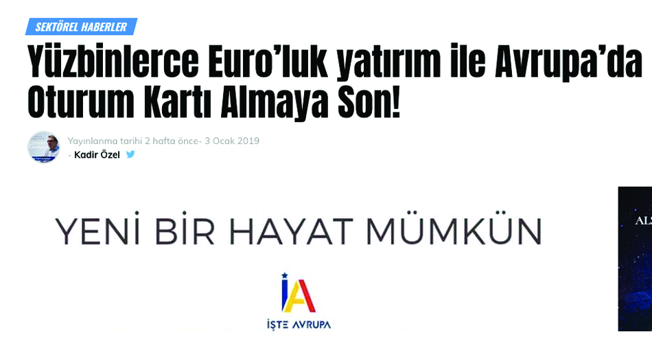 Yüzbinlerce Euroluk yatırım ile Avrupada Oturum Kartı Almaya Son!